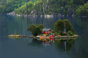 Little red house on an island